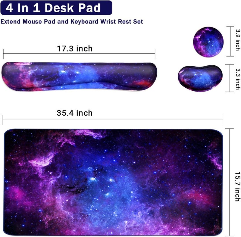 Yunoble Large Mouse Pad and Keyboard Wrist Rest, Desk Pad for Keyboard and Mouse, 4-in-1 Large Gaming Mouse Pad with Wrist Support, Desk Mat for Home Office Study Game-Galaxy Fluid - Image 2